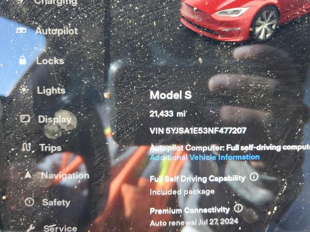 Photo 9 from auction – 2022 TESLA MODEL S with VIN 5YJSA1E53NF477207