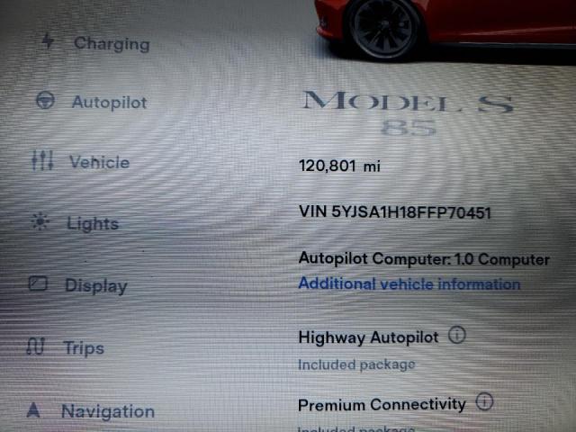 Photo 9 from auction – 2015 TESLA MODEL S 85 with VIN 5YJSA1H18FFP70451