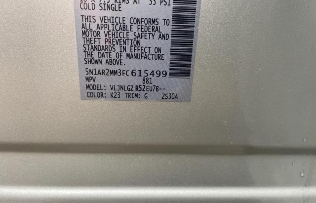 Photo 10 from auction – 2015 NISSAN PATHFINDER with VIN 5N1AR2MM3FC615499