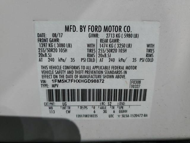 Photo 14 from auction – 2017 FORD EXPLORER L with VIN 1FM5K7FHXHGD98872