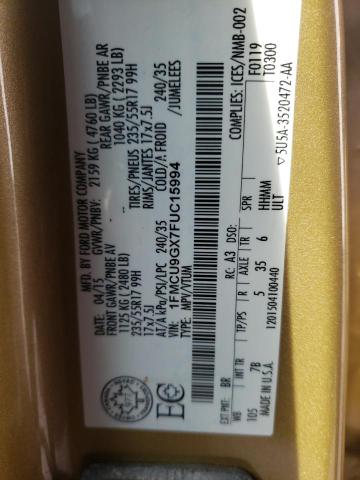 Photo 14 from auction – 2015 FORD ESCAPE SE with VIN 1FMCU9GX7FUC15994