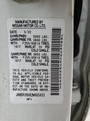 Photo 14 from auction – 2002 NISSAN PATHFINDER with VIN JN8DR09X82W665403