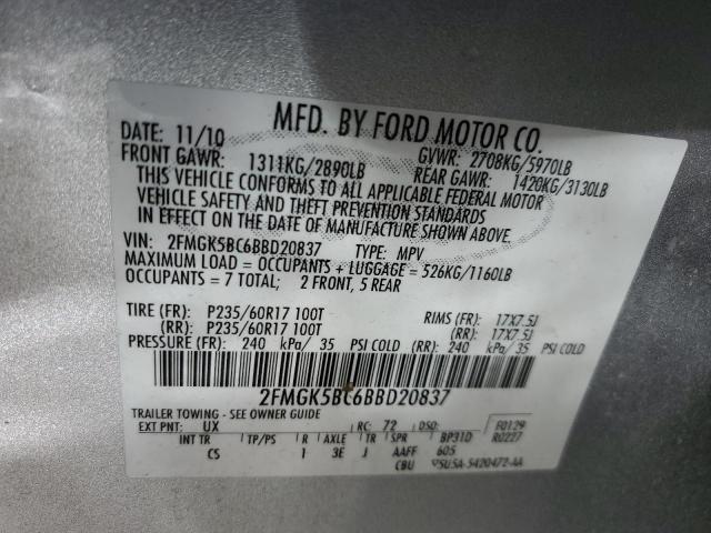 Photo 14 from auction – 2011 FORD FLEX SE with VIN 2FMGK5BC6BBD20837
