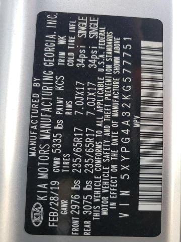 Photo 14 from auction – 2019 KIA SORENTO L with VIN 5XYPG4A32KG577751