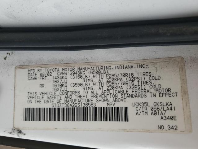Photo 14 from auction – 2002 TOYOTA SEQUOIA LI with VIN 5TDZT38A22S136563