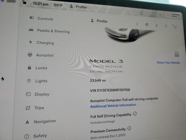 Photo 9 from auction – 2021 TESLA MODEL 3 with VIN 5YJ3E1EB8MF001158