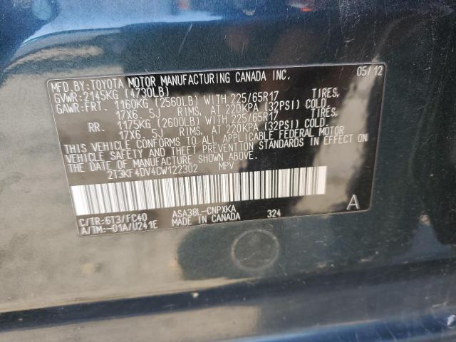 Photo 14 from auction – 2012 TOYOTA RAV4 with VIN 2T3KF4DV4CW122302