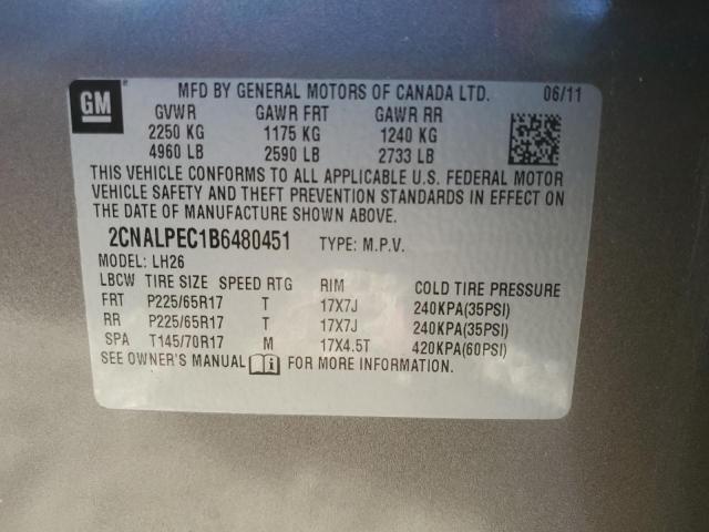 Photo 14 from auction – 2011 CHEVROLET EQUINOX LT with VIN 2CNALPEC1B6480451