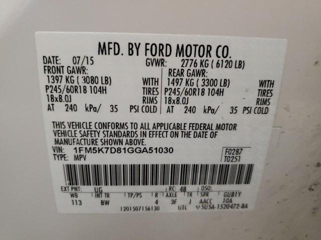 Photo 14 from auction – 2016 FORD EXPLORER X with VIN 1FM5K7D81GGA51030