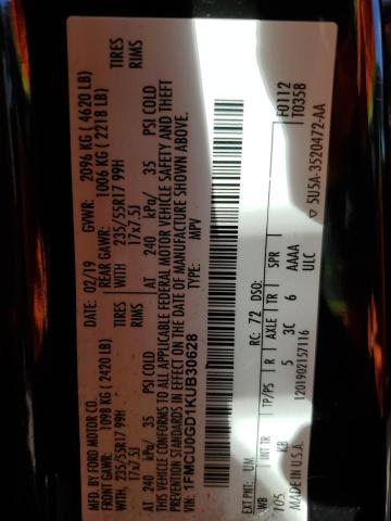 Photo 14 from auction – 2019 FORD ESCAPE SE with VIN 1FMCU0GD1KUB30628