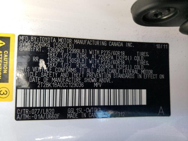 Photo 14 from auction – 2012 LEXUS RX 350 with VIN 2T2BK1BA0CC129036