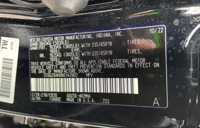 Photo 10 from auction – 2022 TOYOTA HIGHLANDER with VIN 5TDGZRAH0NS142902