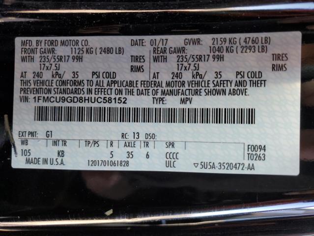 Photo 14 from auction – 2017 FORD ESCAPE SE with VIN 1FMCU9GD8HUC58152
