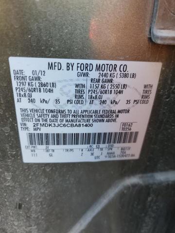 Photo 14 from auction – 2012 FORD EDGE SEL with VIN 2FMDK3JC6CBA81400