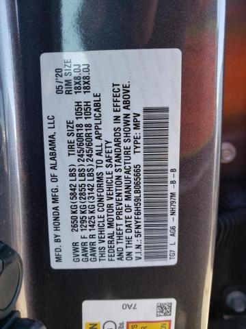 Photo 14 from auction – 2020 HONDA PILOT EXL with VIN 5FNYF6H59LB065665