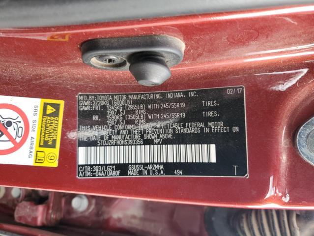 Photo 14 from auction – 2017 TOYOTA HIGHLANDER with VIN 5TDJZRFH0HS393356