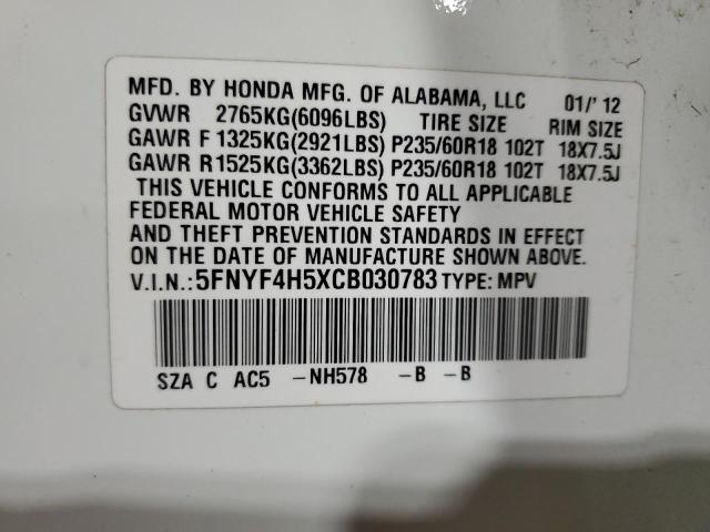 Photo 14 from auction – 2012 HONDA PILOT EXL with VIN 5FNYF4H5XCB030783