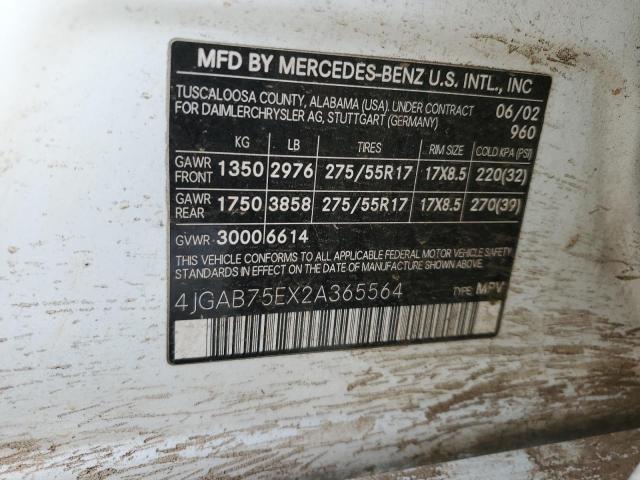 Photo 14 from auction – 2002 MERCEDES-BENZ ML 500 with VIN 4JGAB75EX2A365564