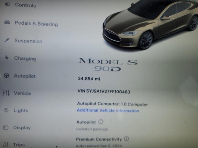 Photo 9 from auction – 2015 TESLA MODEL S 90 with VIN 5YJSA1V27FF100483