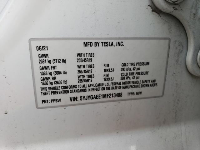 Photo 14 from auction – 2021 TESLA MODEL Y with VIN 5YJYGAEE1MF213488