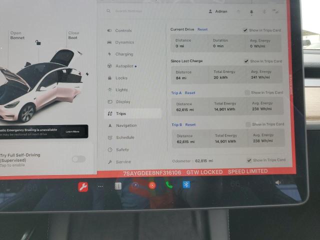 Photo 9 from auction – 2022 TESLA MODEL Y with VIN 7SAYGDEE8NF316106