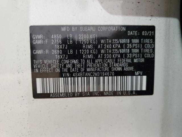 Photo 14 from auction – 2021 SUBARU OUTBACK LI with VIN 4S4BTANC2M3194670