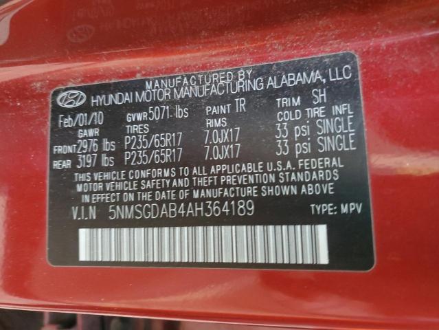Photo 14 from auction – 2010 HYUNDAI SANTA FE G with VIN 5NMSGDAB4AH364189