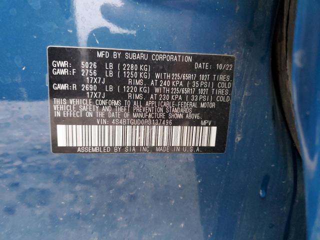 Photo 14 from auction – 2023 SUBARU OUTBACK WI with VIN 4S4BTGUD0P3137496