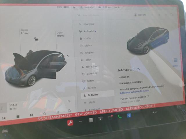 Photo 9 from auction – 2022 TESLA MODEL 3 with VIN 5YJ3E1EA5NF143217