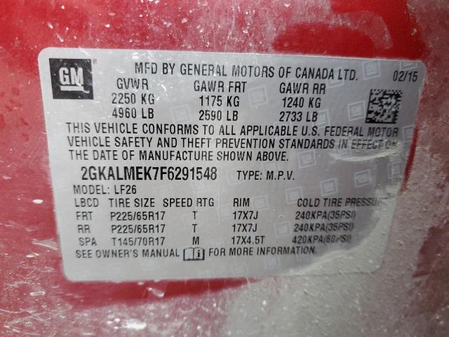 Photo 14 from auction – 2015 GMC TERRAIN SL with VIN 2GKALMEK7F6291548