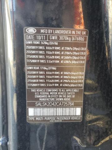 Photo 14 from auction – 2012 LAND ROVER RANGE ROVE with VIN SALSK2D42CA725764