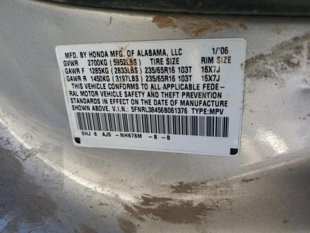 Photo 14 from auction – 2006 HONDA ODYSSEY EX with VIN 5FNRL38456B061376