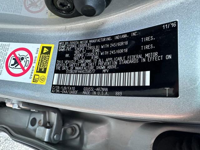 Photo 10 from auction – 2017 TOYOTA HIGHLANDER with VIN 5TDBZRFH4HS358517