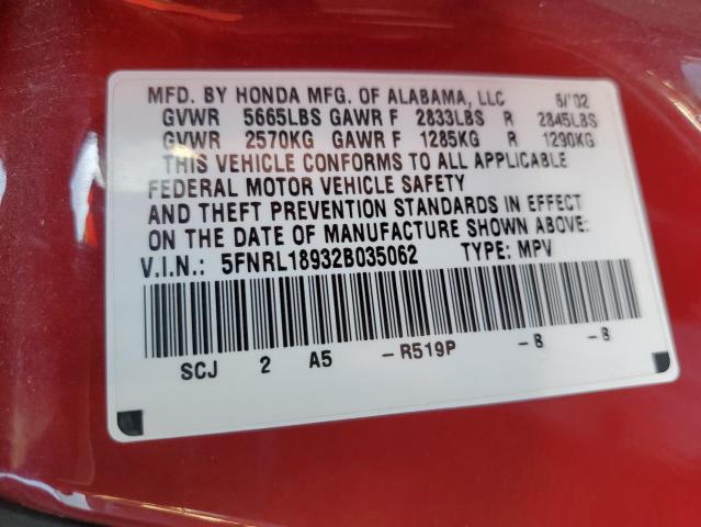 Photo 14 from auction – 2002 HONDA ODYSSEY EX with VIN 5FNRL18932B035062