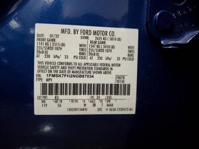Photo 14 from auction – 2022 FORD EXPLORER L with VIN 1FMSK7FH2NGB87034