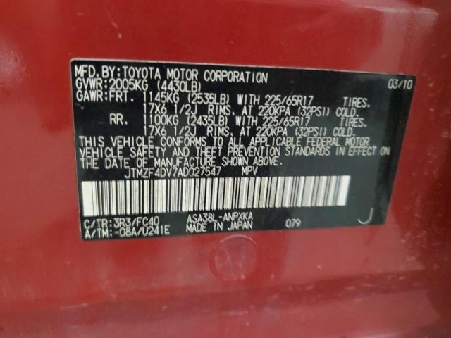 Photo 14 from auction – 2010 TOYOTA RAV4 with VIN JTMZF4DV7AD027547