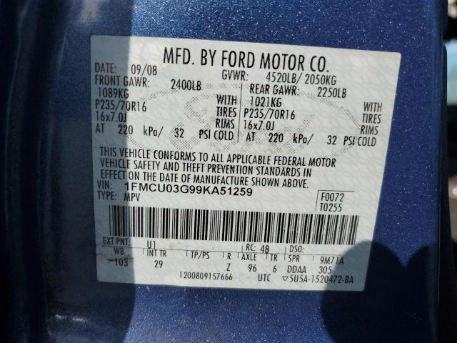Photo 14 from auction – 2009 FORD ESCAPE XLT with VIN 1FMCU03G99KA51259