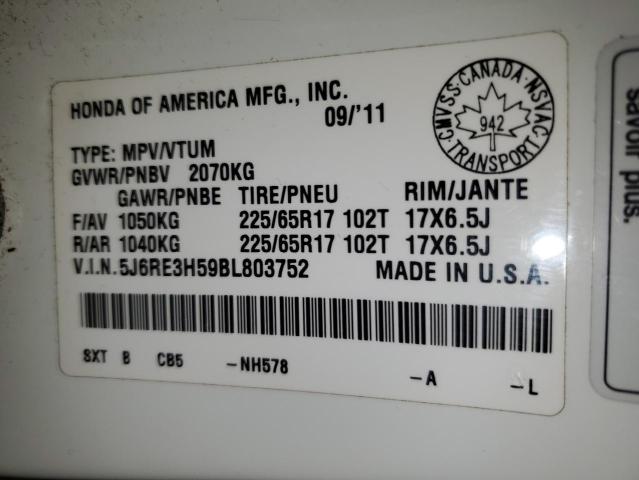 Photo 14 from auction – 2011 HONDA CR-V EX with VIN 5J6RE3H59BL803752