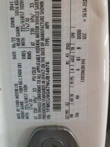 Photo 14 from auction – 2022 FORD ESCAPE SE with VIN 1FMCU9G67NUB14976
