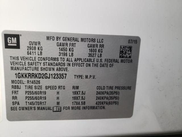 Photo 14 from auction – 2016 GMC ACADIA SLT with VIN 1GKKRRKD2GJ123357