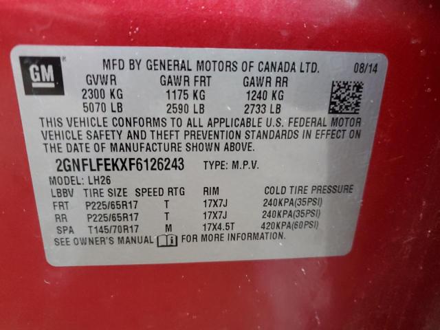 Photo 14 from auction – 2015 CHEVROLET EQUINOX LT with VIN 2GNFLFEKXF6126243