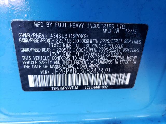 Photo 14 from auction – 2016 SUBARU CROSSTREK with VIN JF2GPABC3G8242379