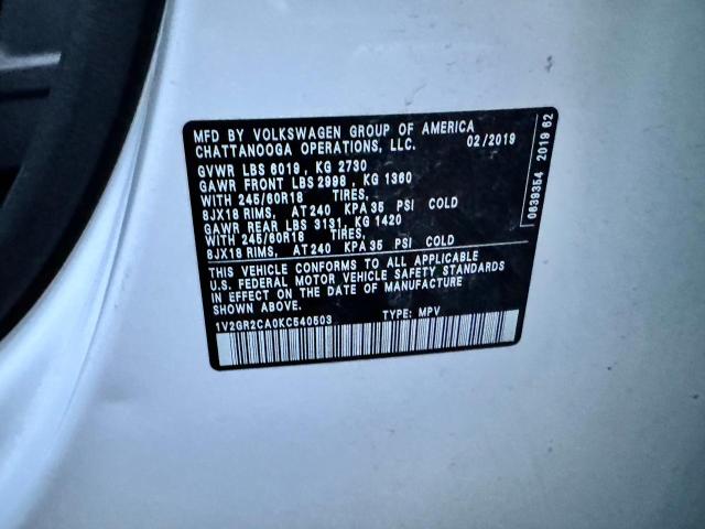 Photo 10 from auction – 2019 VOLKSWAGEN ATLAS S with VIN 1V2GR2CA0KC540503