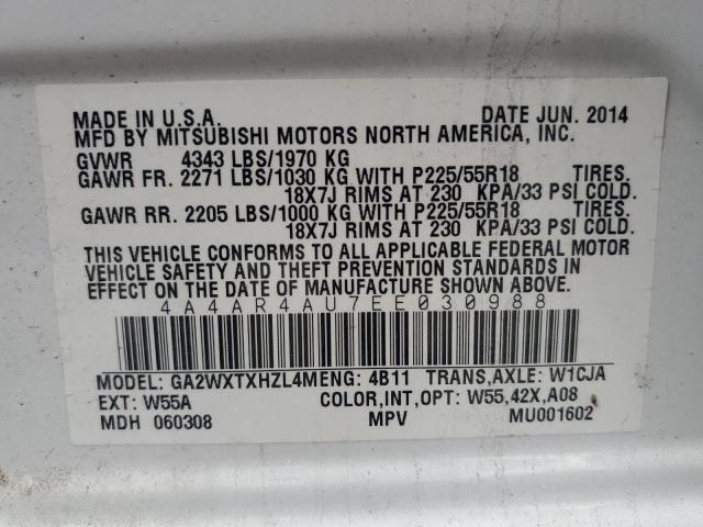 Photo 14 from auction – 2014 MITSUBISHI OUTLANDER with VIN 4A4AR4AU7EE030988