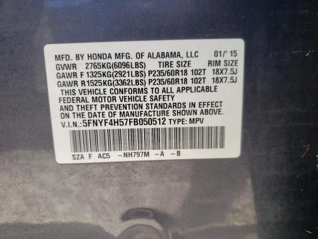 Photo 14 from auction – 2015 HONDA PILOT EXL with VIN 5FNYF4H57FB050512