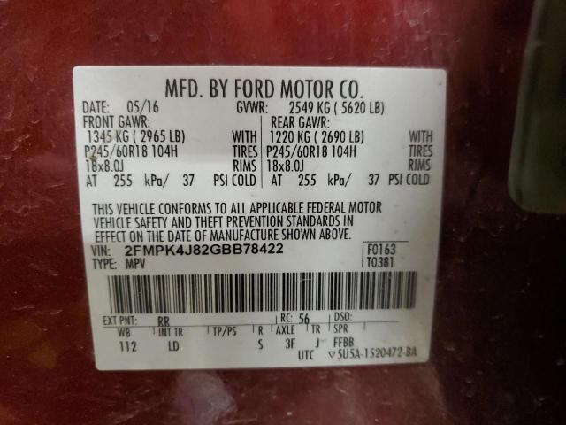 Photo 14 from auction – 2016 FORD EDGE SEL with VIN 2FMPK4J82GBB78422