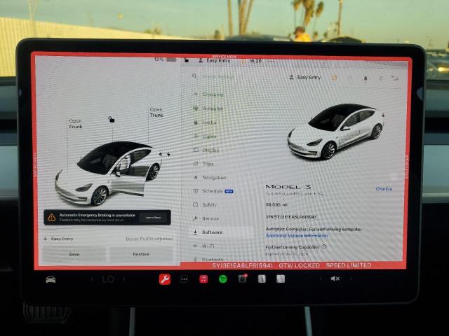 Photo 9 from auction – 2020 TESLA MODEL 3 with VIN 5YJ3E1EA6LF615941