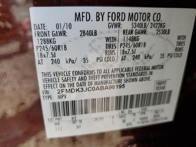 Photo 14 from auction – 2010 FORD EDGE SEL with VIN 2FMDK3JC0ABA96195