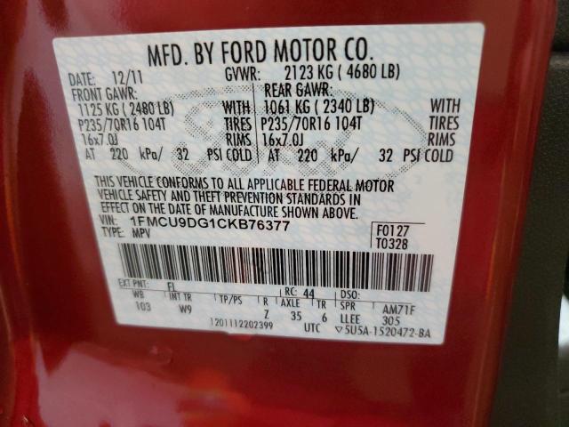 Photo 14 from auction – 2012 FORD ESCAPE XLT with VIN 1FMCU9DG1CKB76377