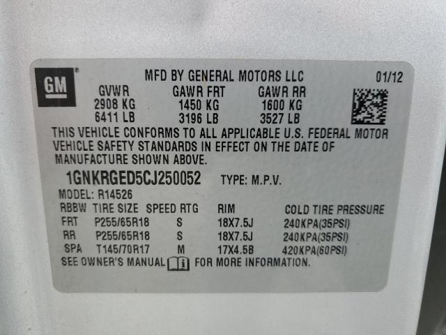 Photo 14 from auction – 2012 CHEVROLET TRAVERSE L with VIN 1GNKRGED5CJ250052